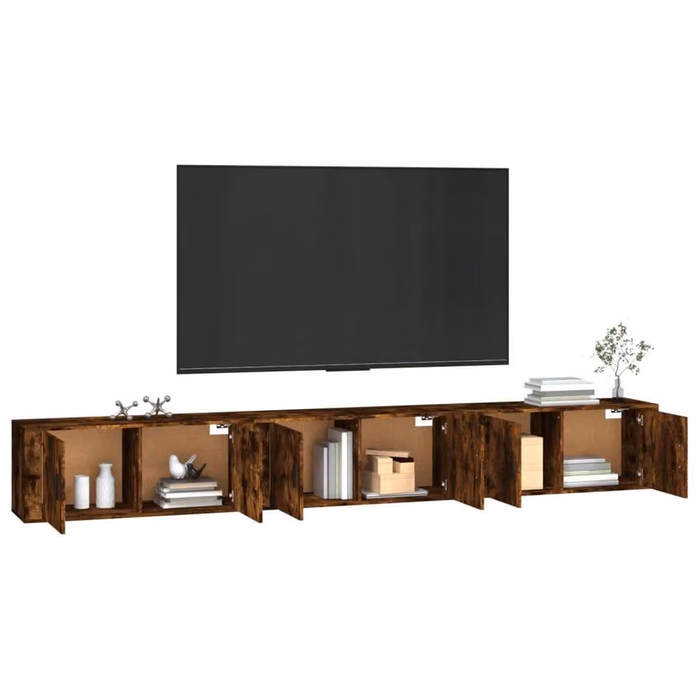Berkfield Home Set of 3 Wall-mounted TV Cabinets in Smoked Oak Brown, W/D/H: 100 x 34.5 x 40 cm – 3
