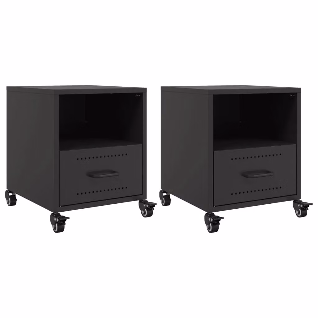 Berkfield Home Set of 2 Black Metal Bedside Cabinets W/D/H: 36 x 39 x 43.5 cm – 2