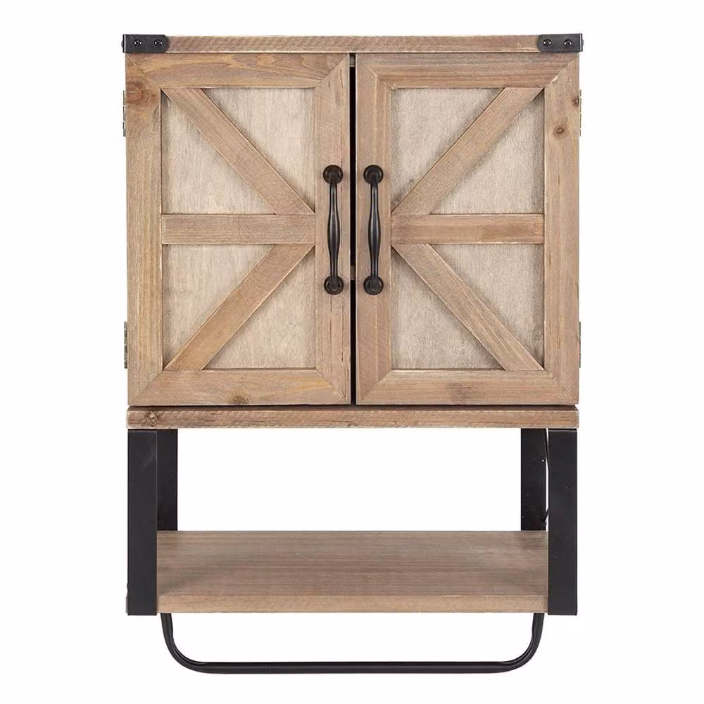 EONLION Brown Wall Mounted Bathroom and Hallway Storage Cabinet with Hinged Doors and Internal Shelves – 2