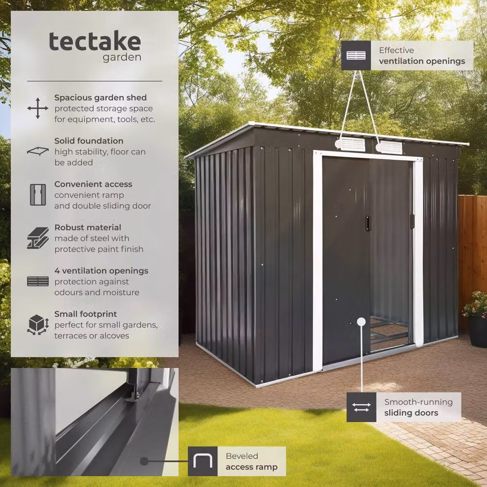 tectake Multicolour Metal Shed with Gable Roof and Sliding Doors, W/D/H: 213 x 130 x 173 cm – 2