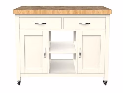 baumhaus Kitchen Island in Beige with Oak Butcher Block, W/D/H: 90 x 65 x 90 cm – 1