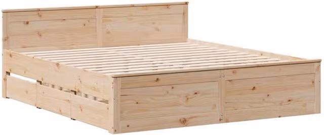 Berkfield Home Solid Wood Bed Frame with Headboard and Drawers, Beige, W/D/H: 200 x 200 x 75 cm