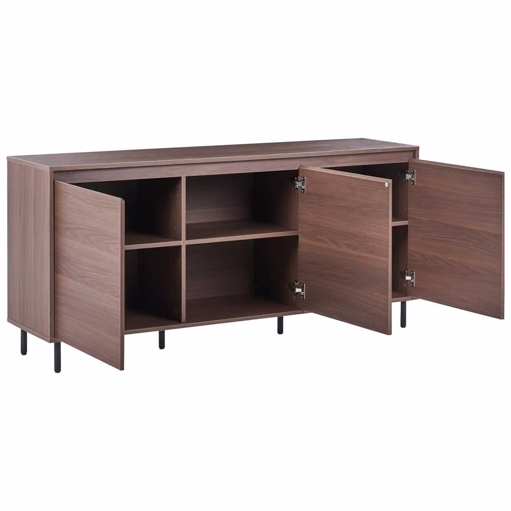 Wyld and Coco 3-Door Modern Sideboard in Brown with Black Metal Legs – 4