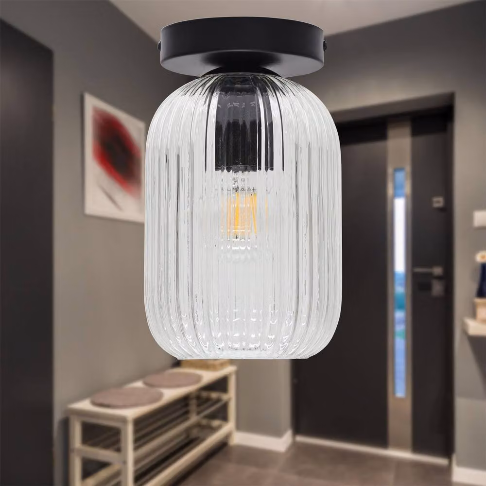 First Choice Lighting Batley Set of 2 Black Ceiling Light Fittings with Transparent Ribbed Glass – 3