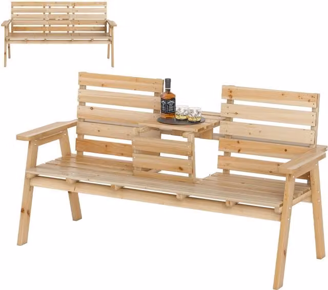 Costway Outdoor Fir Wood Garden Bench with Backrest for 2-3 Adults in Natural Brown