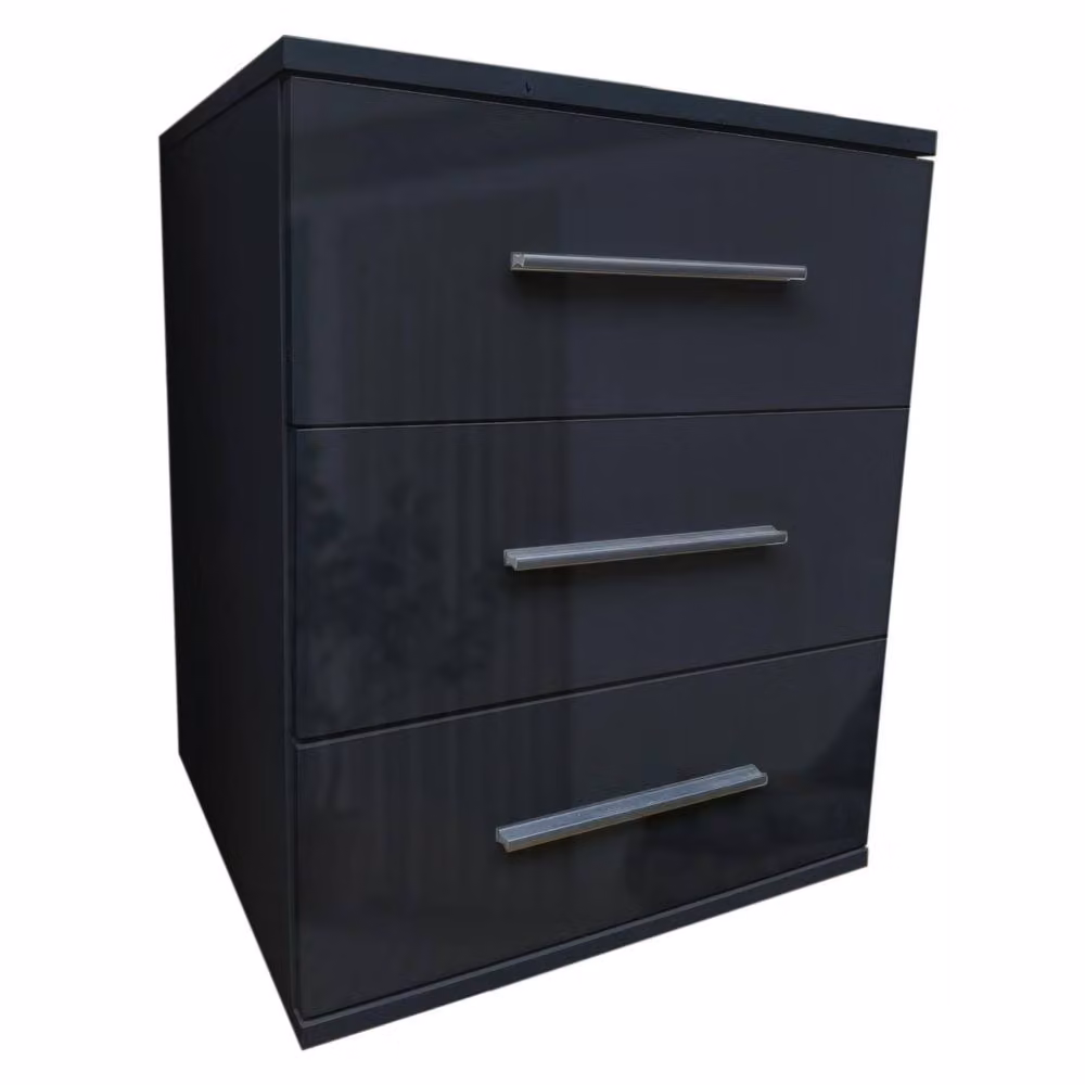 KDMD Swindon Modern Gloss Black 3 Drawer Bedside Cabinet – 2