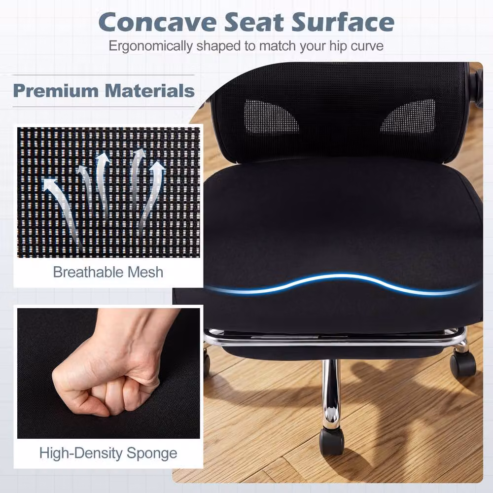 Costway Ergonomic Black Fabric Office Chair with Headrest and 360 Degree Swivel – 6