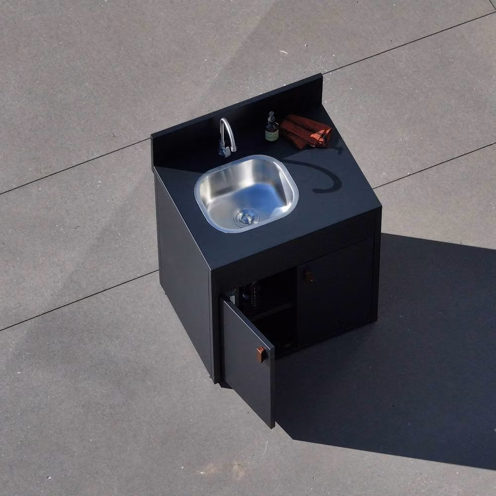 sweeek Outdoor Kitchen Sink Module with 2 Doors in Black Stainless Steel, W/D/H: 80 x 62.5 x 110 cm – 5