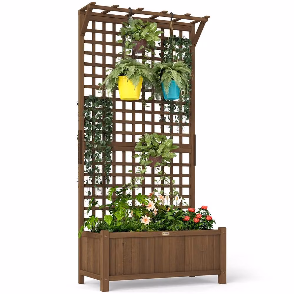 Nordara Brown Wooden Raised Bed Planter with Trellis and Drain Holes for Herb and Vegetable Gardens – 2