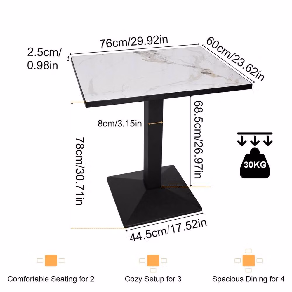 Havendro Modern Rectangular Ceramic and Metal Bistro Table in White and Black, W/D/H: 60 x 30 x 78 cm – 2