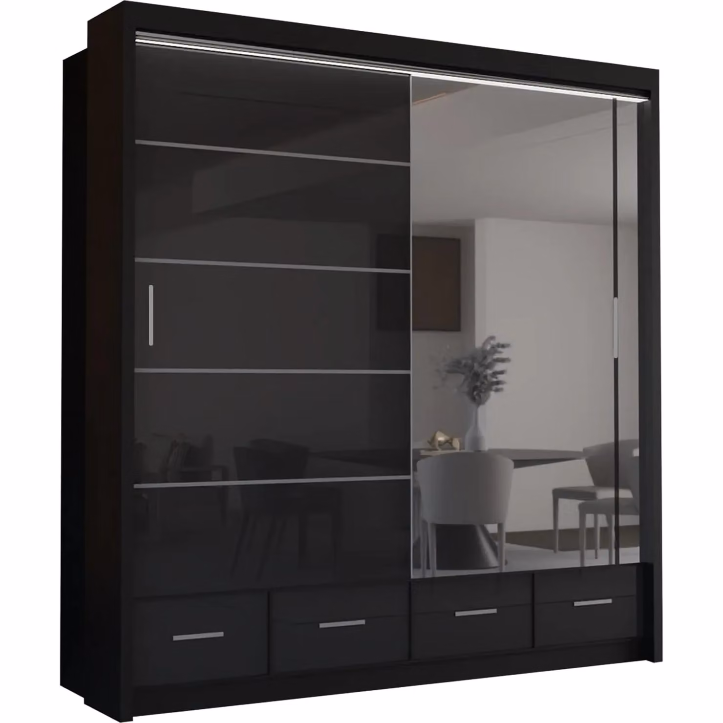 Sliding Wardrobes 4U Luxury High Gloss Sliding Wardrobe with Integrated LED Light, Black, W: 208 cm, H: 220 cm – 2