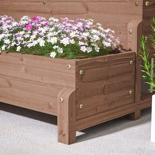 Outsunny 2-Tier Wooden Raised Garden Bed with Trellis, Brown, W/D/H: 121 x 88 x 66 cm – 7