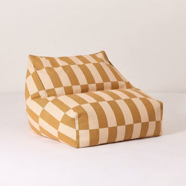 Nobodinoz Vibes Armchair Beanbag in Mustard and Sand Tiles Geometric Cotton Fabric, W/D/H: 68 x 60 x 40 cm