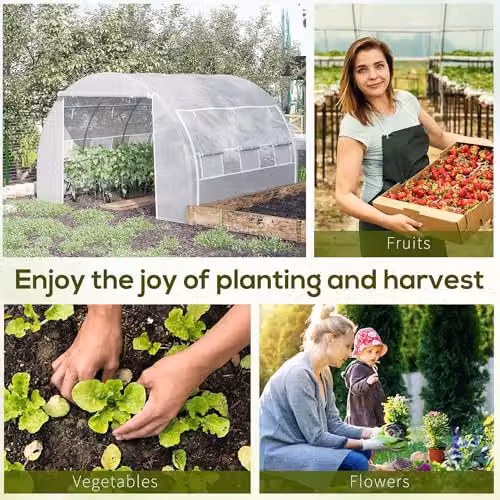 Outsunny White Polytunnel Greenhouse with Galvanised Steel Frame and Roll-up Side Walls, W/D/H: 300 x 300 x 200 cm – 4