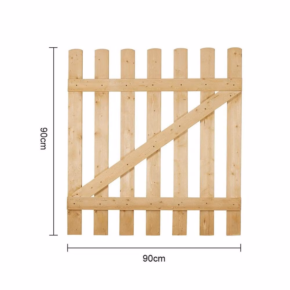 KORVIXA Brown Wooden Picket Fence Swing Garden Gate, H 150 cm x W 90 cm – 2