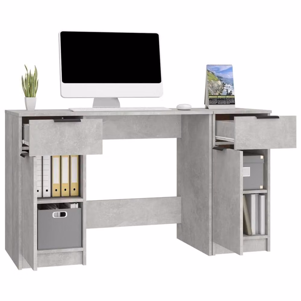 Berkfield Home Modern Writing Desk with Side Cabinet in Concrete Grey Engineered Wood – 2