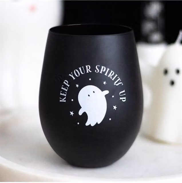 KDMD Spooky Ghost Stemless Glass Tumbler, Black, 500ml – 1