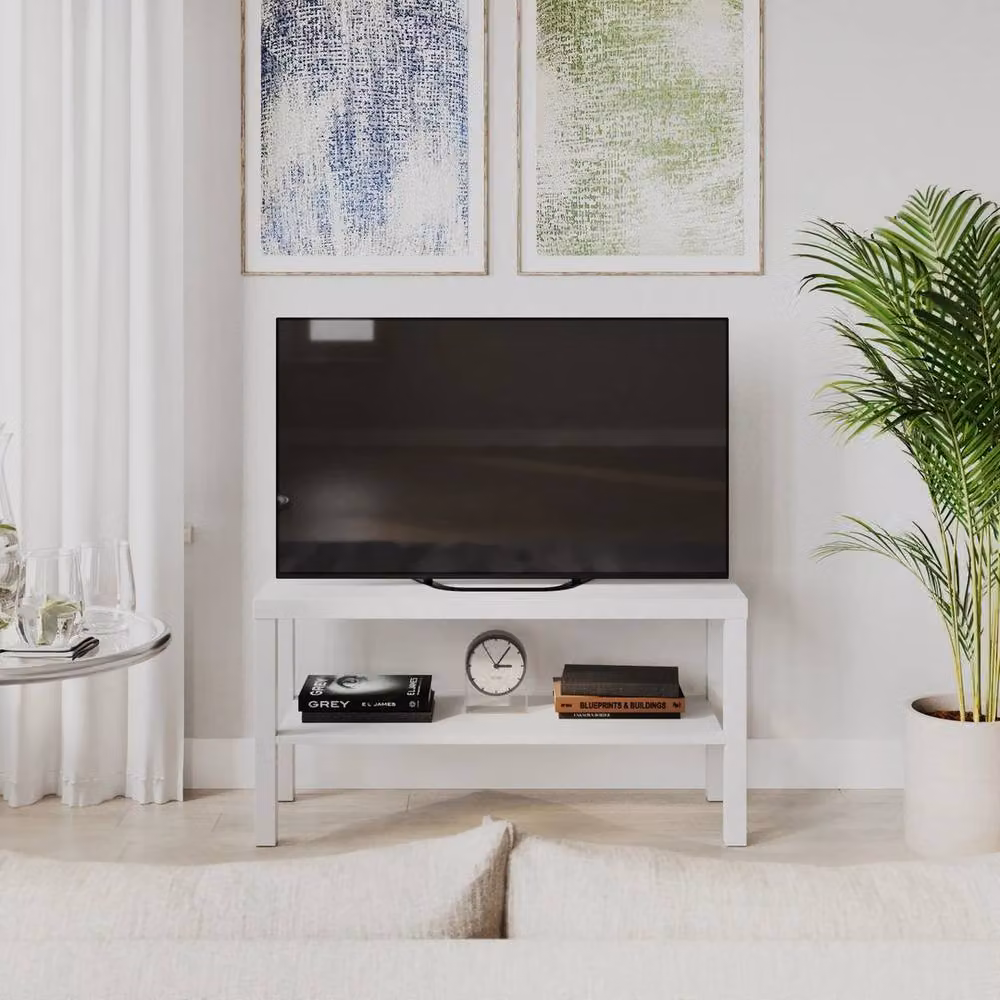 PAWNORA Modern 2 Tier TV Bench Stand in White – 2