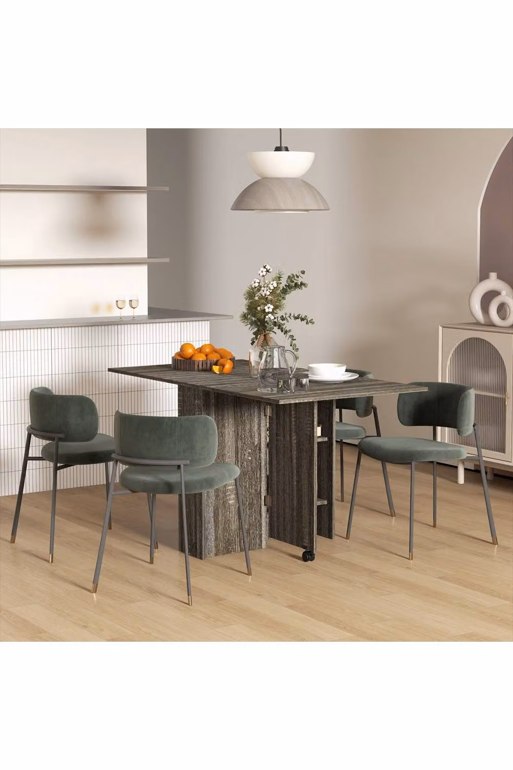 ERGOVEXA Grey Folding Dining Table with Butterfly Leaf and Castors, W/D/H: 80-140 x 60 x 75 cm – 2