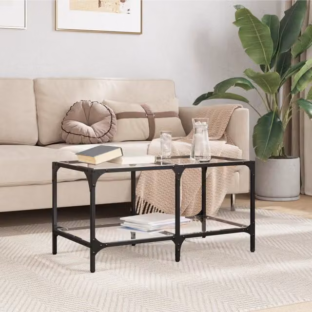 Berkfield Home Modern Rectangular Coffee Table with Transparent Glass Top and Brown Steel Frame, W: 78.5 cm, D: 40 cm, H: 40 cm – 1