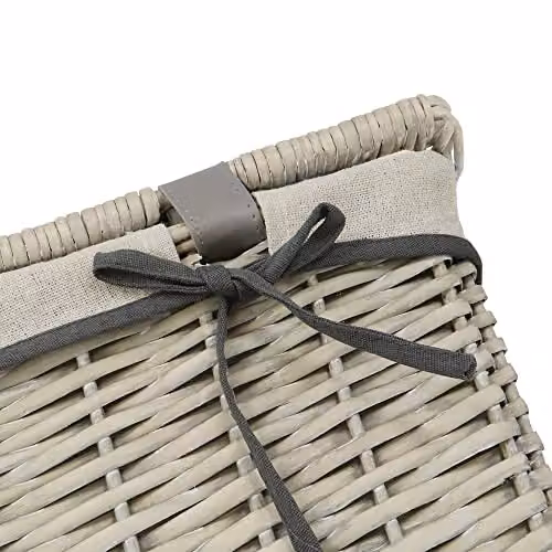 JVL Arianna Set of 3 Rectangular Willow Hamper Baskets with Removable Bags, Grey – 2