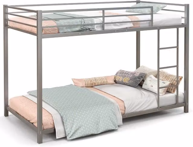 Gymax Metal Low Profile Single Over Single Bunk Bed with Ladder in Silver