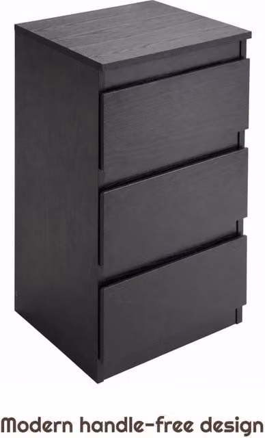 FORGEVIO Black 3 Drawer Wood Bedside Table, W/D/H: 30 x 30 x 55 cm