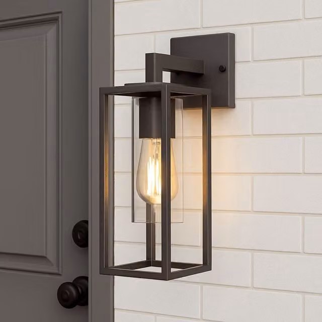 CGC Lighting Modern Black Aluminium Outdoor Wall Light with Transparent Glass Diffuser, IP54 Downward Lighting for Garden and Terrace, E27, W/D/H: 15.5 x 11.0 x 34.0 cm – 6