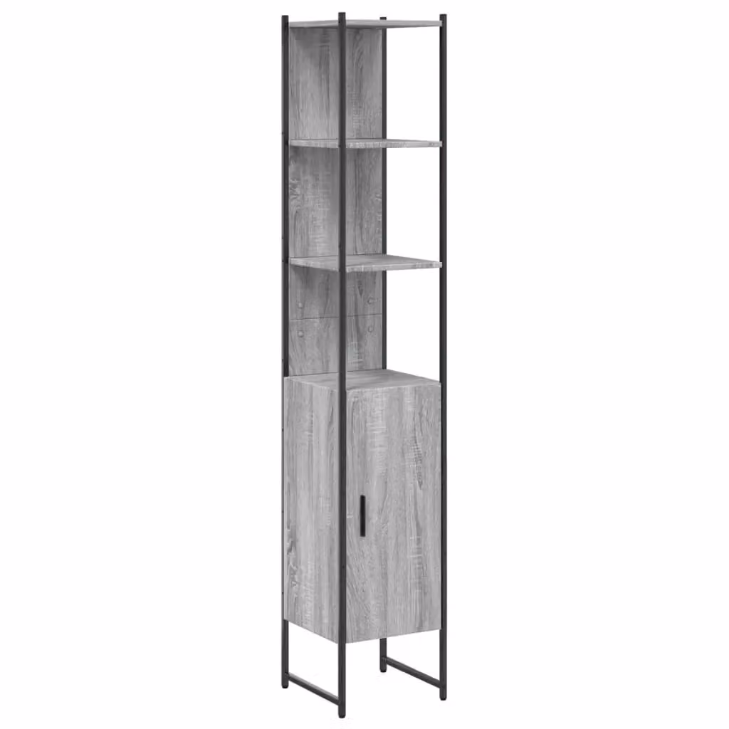 Berkfield Home Grey Sonoma Wall Mounted Bathroom Cabinet with Hinged Doors and Open Shelf, W/D/H: 33 x 33 x 185.5 cm – 2