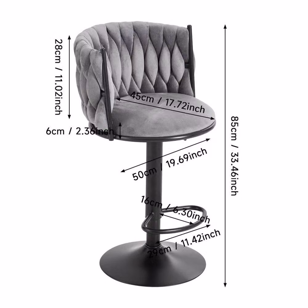 KORVIXA Grey Velvet Height Adjustable Bar Stools, Set of 2 – 2