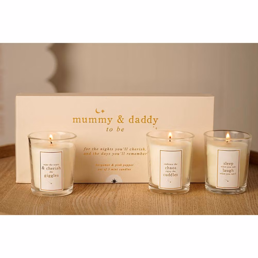 Bambino by Juliana Mummy and Daddy To Be Mini Candle Set in White and Gold – 2
