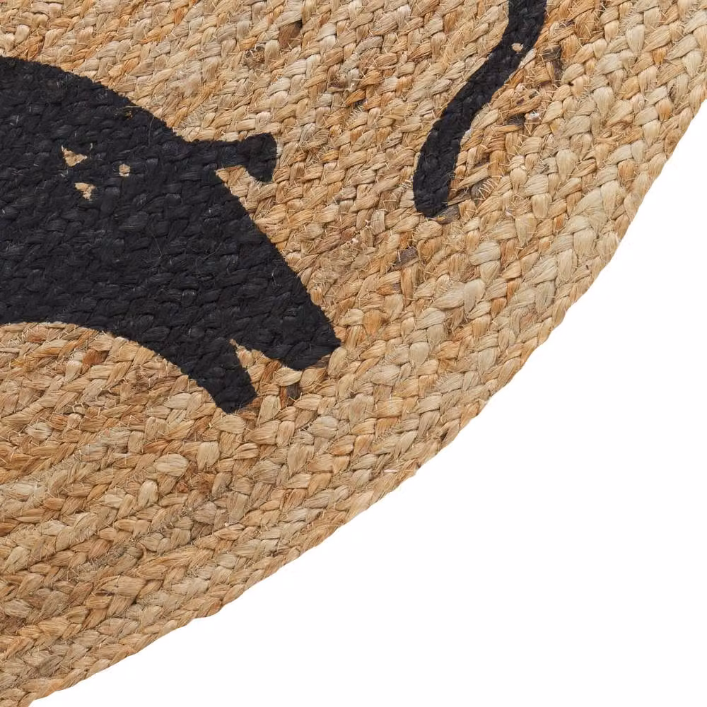 Wyld and Coco Beige and Black Jute Round Rug with Boho Animal Motif, Diameter: 120 cm – 3