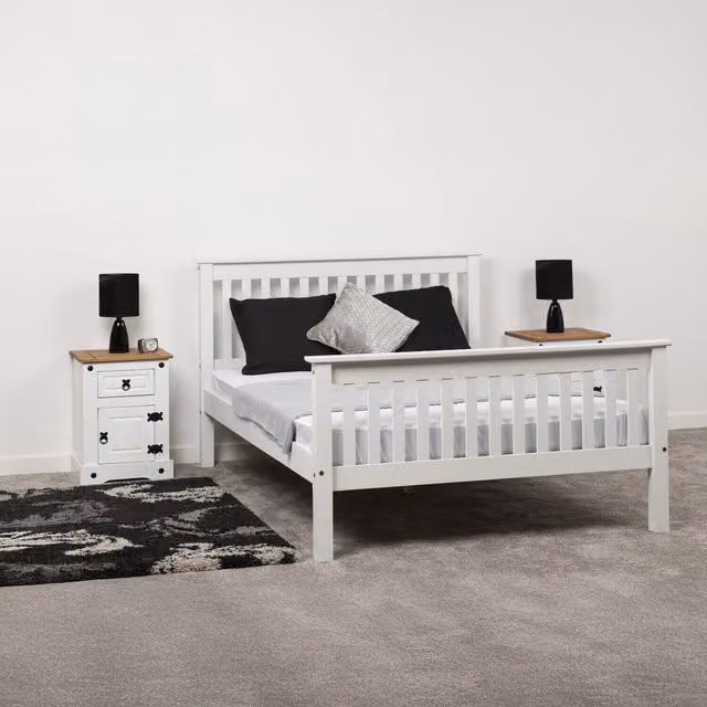 Seconique Monaco 5' King Bed Frame with High Foot End in White