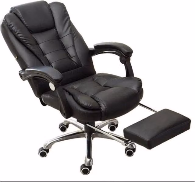 KORVIXA Black Synthetic Leather Reclining Computer Chair with Footrest and Headrest