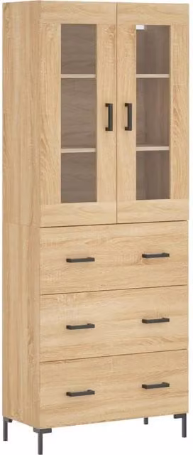 Berkfield Home Sonoma Oak Highboard in Beige and Brown, W/D/H: 69.5 x 34 x 180 cm