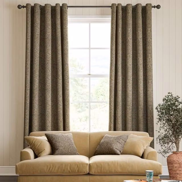 William Morris Acorn Floral Velvet Made To Measure Eyelet Curtains in Truffle Brown