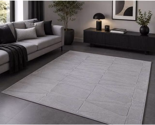 Groundlevel Velvet Serenity Washable Geometric Rug in Silver, W: 160 cm, D: 120 cm – 2