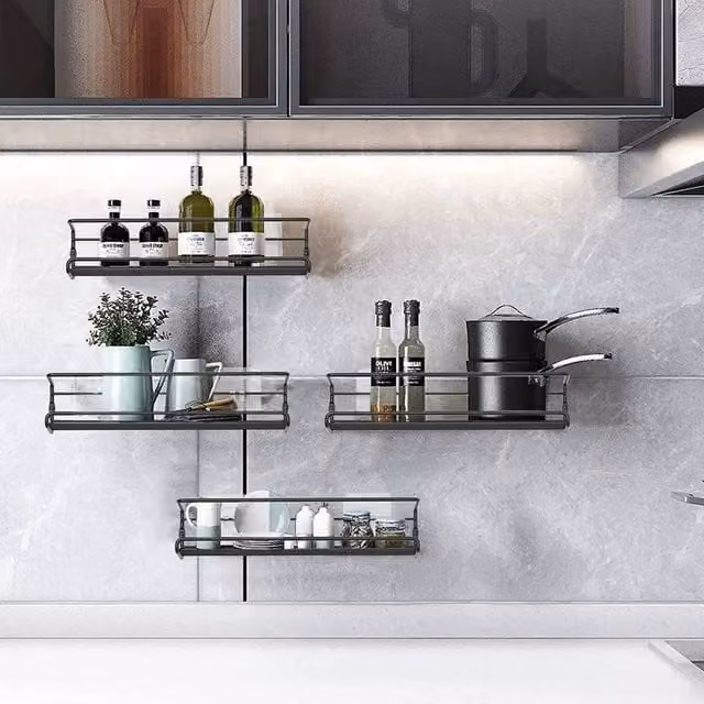 SPETLEK Black Metal Wall Mounted Spice Rack Holder for 2 Kitchen Cupboard Doors
