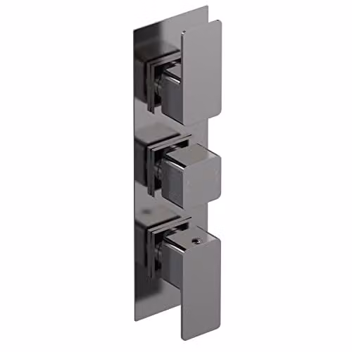 nuie Windon Modern Bathroom Square Concealed Triple Thermostatic Shower Valve with Diverter, Brushed Pewter