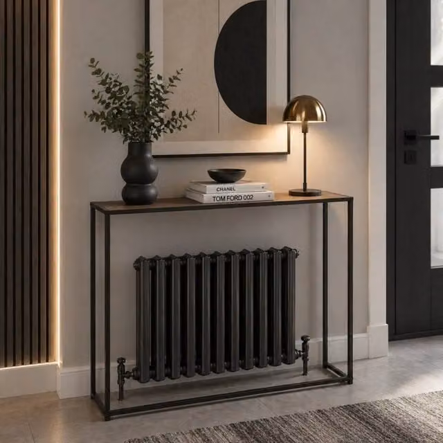 FORGEVIO Rustic Free Standing Radiator Hallway Console Side Table, Black, W/D/H: 105 x 20 x 82 cm