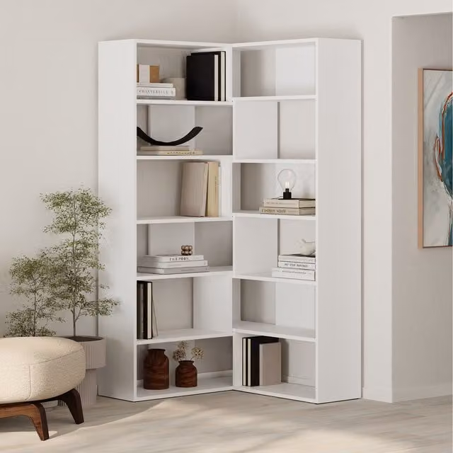 Decortie Molly Modern Corner Multipurpose Bookcase Unit No.4, White, H: 179.0 cm x W: 30.0 cm x D: 5.0 cm