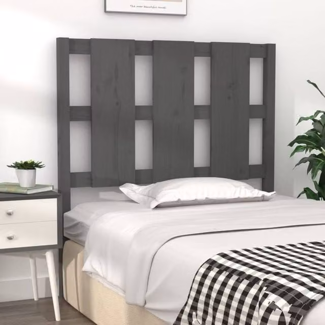 Berkfield Home Beautiful Bed Headboard in Grey Solid Pine Wood, W: 95.5 cm, D: 4 cm, H: 100 cm – 1