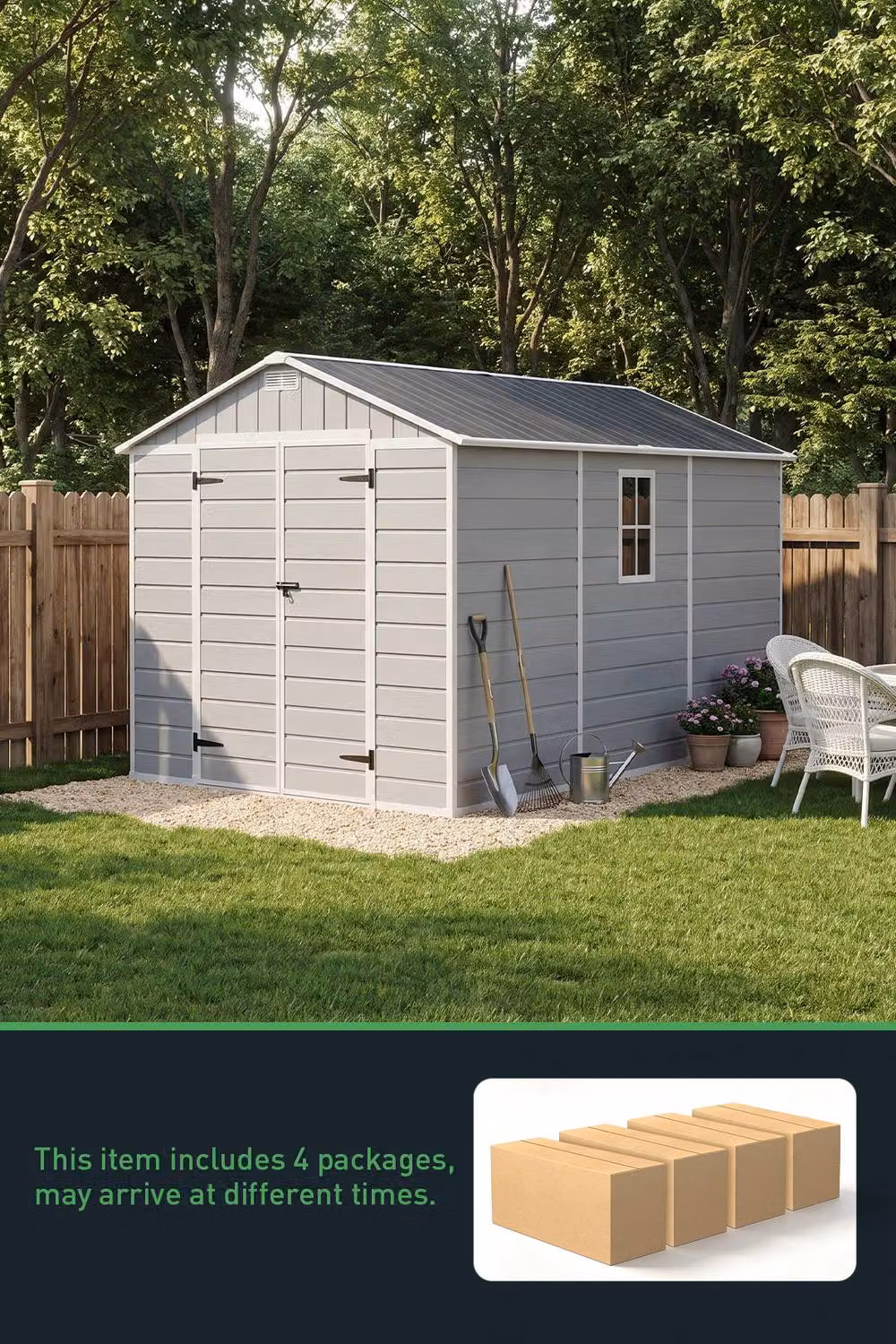 Living and Home Grey Outdoor Aluminium and PP Storage Shed with Double Doors and Gable Roof – 3