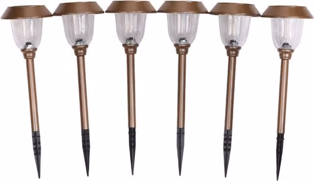 Livingandhome Set of 6 Solar-Powered Brown Metal and Glass Garden Path Lanterns with Warm White Light