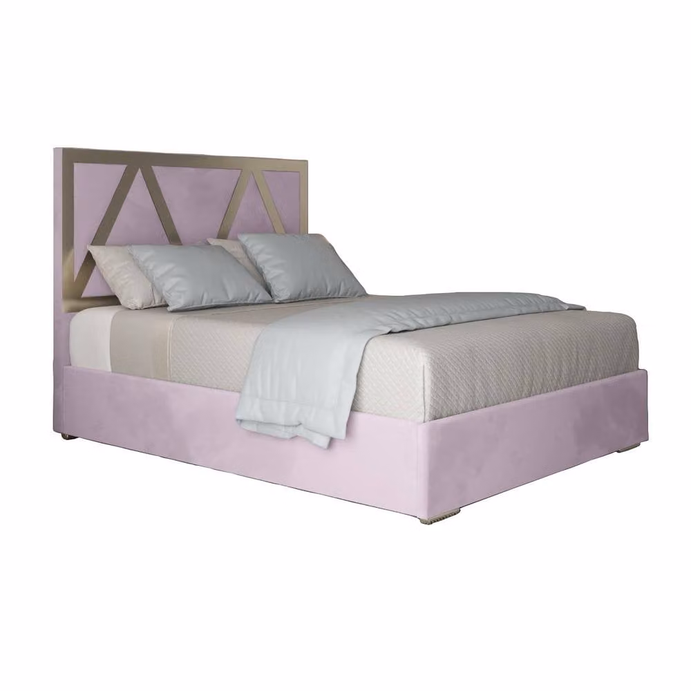 Casani Claverdon Double Velvet Upholstered Bed Frame in Pink with Metal Details, W/D/H: 140 x 200 x 127 cm – 2