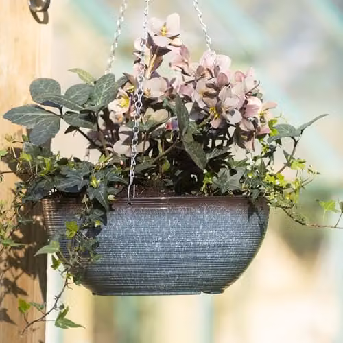 Garden Gear Blue Breeze Glazed Hanging Basket Planter Set, Blue, Diameter: 35 cm, Pack of 2 – 3