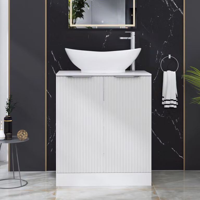 Royal Bathrooms Evora 700mm Matt White Fluted Floor Standing 2 Door Vanity Unit with Amaze Basin