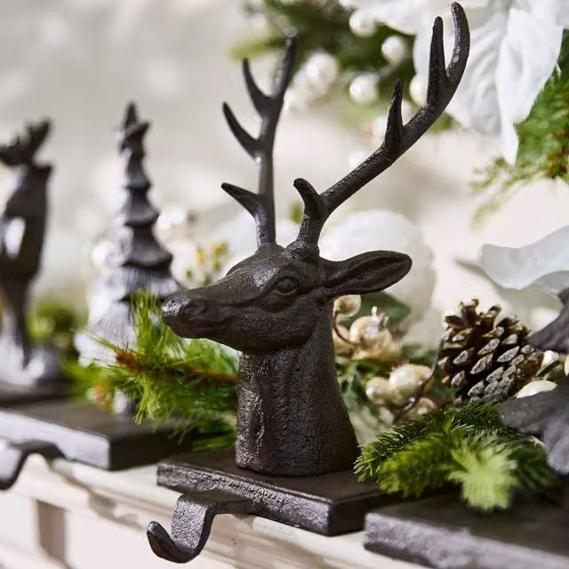 Dibor Set of 2 Antique Black and Brown Cast Iron Decorative Christmas Stocking Holders