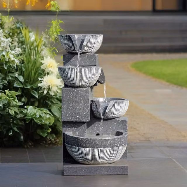 Breeins Geometric Cascade Outdoor Solar Power Water Feature in Grey