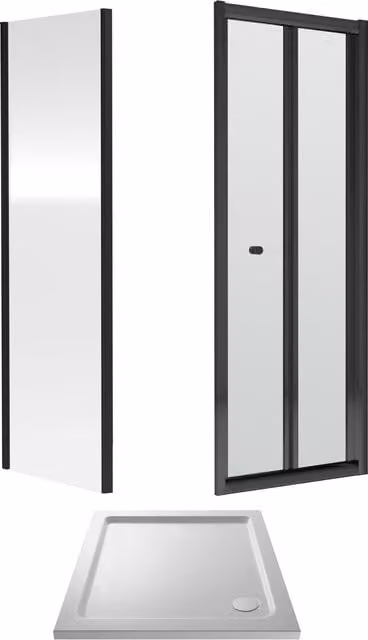 Balterley Ruwa Square Corner Shower Enclosure with Bi-Fold Door, Side Panel and Tray in Black, W/D: 76 x 76 cm, H: 190 cm – 1